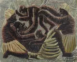 Scène congolaise, 1955 by Mwenze Kibwanga, Huile sur papier marouflé sur panneau d'Isorel, sold Mar 2021