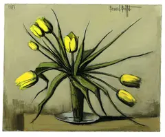 Les tulipes jaunes by Bernard Buffet, 1976, Huile sur toile, sold Dec 2021