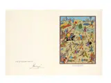CARTE DE VŒUX 1976/1977 by Carte De Vœux, Carte en deux volets, le 3e plat illustré du dessin «La Bataille de Zileheroum», signé Hergé au 2e plat. Très bon état., sold Nov 2021