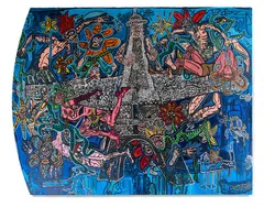 HOMMAGE A LA TOUR EIFFEL by Robert Combas, 1997, Acrylique sur toile, sold Dec 2021