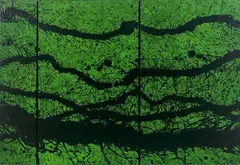 PERPETUUM MOBILE by Fabienne Verdier, 2015, Acrylique sur toile montée sur panneau de bois (triptyque), sold Dec 2021