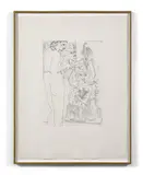 Marie Thérèse considérant son effigie surréaliste sculptée - 4 mai 1933 by Pablo Picasso, Eau-forte en noir sur Vergé de Montval filigrané, sold Nov 2021