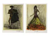 Carmen en contrebandière" et "le Matador by Bernard Buffet, 1981, Deux lithographies en couleurs issues de l'album " Carmen ", sold Nov 2021