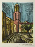 Saint-Tropez - le clocher et la place de l'Ormeau by Bernard Buffet, 1979, Lithographie en couleurs, issue de la suite de l'album, sold Nov 2021