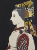 Profil by Manolo Valdés, 2008, Eau-forte, aquatinte, pointe-sèche et collages de reproductions d'œuvres d'œuvres de Maîtres (Frank Stella), sur le col , sold Nov 2021