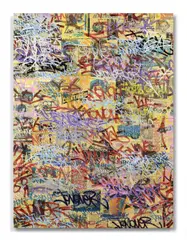 Le vieux temps j'arrive by (John Andrew Perello dit) Jonone, 2008, Acrylique et marqueurs sur collages marouflés sur toile, sold Nov 2021