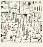 François AVRIL by François Avril, Encre de Chine, aquarelle et crayons de couleur pour une illustration représentant une ville colorée., sold Nov 2021