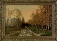 wooded landscape with a man beside a horsedrawn cart by Louis Apol, oil on canvas, sold Nov 2008
