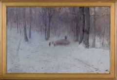 winter landscape with a shepherd and his flock by Edward Willis Redfield, oil on canvas, sold Nov 2008