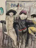Élégantes au bar by Fred Pailhès, 1924, Aquarelle, gouache et fusain sur papier, sold Jun 2009