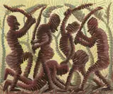 Sans titre (Combat avec cinq personnages), 1956 by Mwenze Kibwanga, Huile sur papier, sold Nov 2021