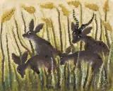 Sans titre (quatre gazelles), 1954 by Bela, Huile sur papier, sold Nov 2021