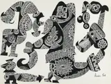 Génie de la terre et faune by Amadou Seck, Encre sur papier, sold Nov 2021