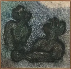 LE COUPLE ET L'ENFANT by Michel Haas, 1986, Pigments et fusain sur papier, sold Mar 2020