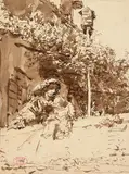 Mère et son enfant devant une pergola vénitienne by Félix Ziem, Plume et encre brune, lavis brun,, sold Feb 2020