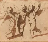 Recto : Trois putti ; Verso : Plusieurs études de figures by dit Palma Jacopo Antonio Negretti, Plume et encre brune, lavis brun, sold Jun 2020