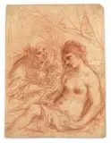 Sophonisbe recevant la coupe de poison d'une servante by dit il Guercino Giovanni Francesco Barbieri, Sanguine et légère estompe, sold Jun 2020