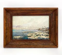 Untitled by Leonard Moore Davis, Alaska oil/board, sold Jan 2024