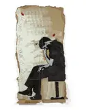 Love will tear us apart by Jef Aérosol, 2010, Pochoir et peinture aérosol sur carton de récupération, sold Feb 2020