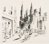 François AVRIL by François Avril, Encre de Chine, crayons de couleur et mine de plomb pour une illustration représentant New York et le Chrysler Building., sold Jun 2020