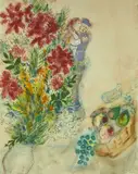 Fleurs et amants by Marc Chagall, 1935, Gouache et aquarelle sur papier, sold Jul 2020