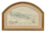 Dôme des Invalides, vue du Trocadéro, éventail by Berthe Morisot, Aquarelle sur toile en forme d'éventail, sold Jul 2020