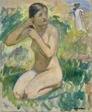 Baigneuse accroupie by Henri Lebasque, circa 1920, Huile sur toile, sold Jul 2020