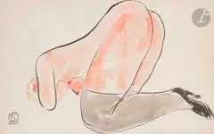 Nu by Yu Sanyu, Aquarelle sur papier de nappe découpé et contrecollé sur un papier mince, sold Jun 2020