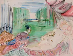 Vénus et le joueur d'orgue by Raoul Dufy, 1949, Aquarelle et gouache, sold Jun 2020