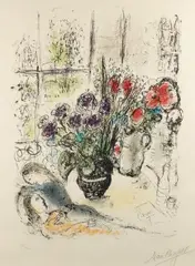 Bouquet aux amoureux. 1976". (Sorlier 842). 64 x 47 cm by Marc Chagall, Lithographie en couleurs, sold Nov 2007
