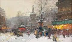 La place de la République sous la neige by Eugène Galien-Laloue, Gouache signée en bas à gauche, sold Nov 2007