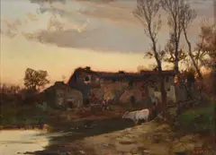 Paesaggio al tramonto con cascinale by Pietro Senno, sold Oct 2026