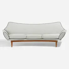 Sofa by Johannes Andersen, c. 1965, oak, upholstery, leather, sold Nov 2021