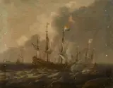 Scène de combat naval by Andries van Eertvelt, Huile sur panneau de chêne, deux planches, sold Sep 2020