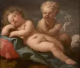 Le Christ et saint Jean-Baptiste enfants dans un paysage by Jacopo Amigoni, Huile sur toile,, sold Sep 2020