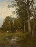 Fagotteuse en forêt de Fontainebleau by Léon Richet, Huile sur toile (Toile d'origine),, sold Sep 2020