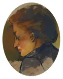 Portrait de l'épouse de l'artiste de profil by Charles Maurin, Gouache sur papier, de forme ovale,, sold Sep 2020