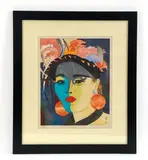 A woman by Tanya Clark, Color woodblock, sold Mar 2024