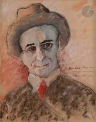 Autoportrait by Max Jacob, 1932, Gouache sur papier contrecollé sur toile, sold Jun 2020