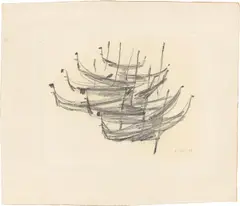 Gondeln by Fritz Koenig, 1958, Grafit auf Bütten, im Original-Passepartout, sold Aug 2026
