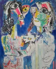 Les amoureux by Bernard Lorjou, Huile sur toile, sold Jul 2020