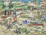 Côte basque, sortie de bateaux, 1938 by Gen Paul, Gouache et encre sur papier, sold Jul 2020