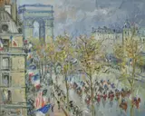 Défilé sur l'avenue des Champs Elysées by Roger Bertin, Huile sur toile, sold Jul 2020