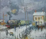 Petite gare de Neuville by Roger Bertin, Huile sur toile, sold Jul 2020