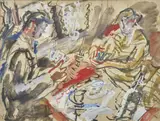 Partie de cartes - Circa 1927 by Gen Paul, Gouache sur papier, sold Jul 2020