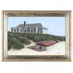 Beach Cottage with a Wooden Skiff by James H. Cromartie, Acrylic on artist board, sold Nov 2016
