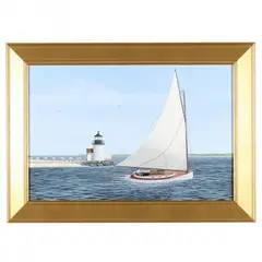 View of a Lighthouse and Sailboat by James H. Cromartie, Acrylic on artist board, sold Nov 2016