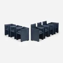 401 Break armchairs, set of seven by Mario Bellini, 1976, leather, plastic, sold Aug 2023