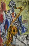 Le saxophoniste - Circa 1955-1960 by Gen Paul, Huile sur toile, sold Jul 2020