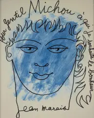 Pour gentil Michou à qui je souhaite le bonheur by Jean Marais, Encre, gouache et crayon de couleur sur papier, sold Jul 2020